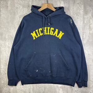90s Mens Michigan Navy Spellout College Hoodie L